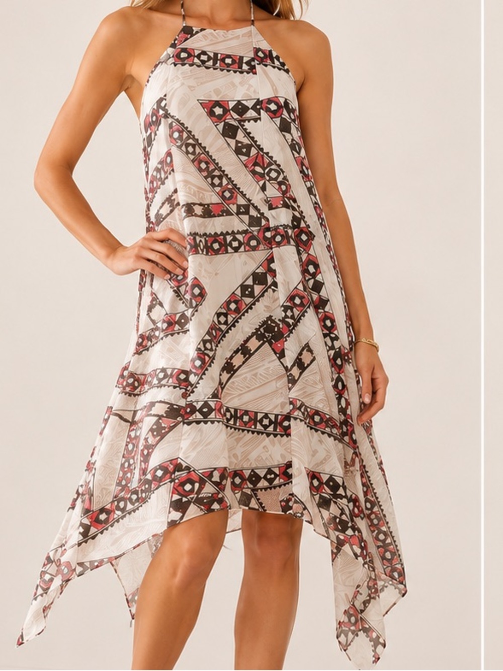 Club Monaco 100% Silk Dreya T-Strap Handkerchief Hem Dress Size 00